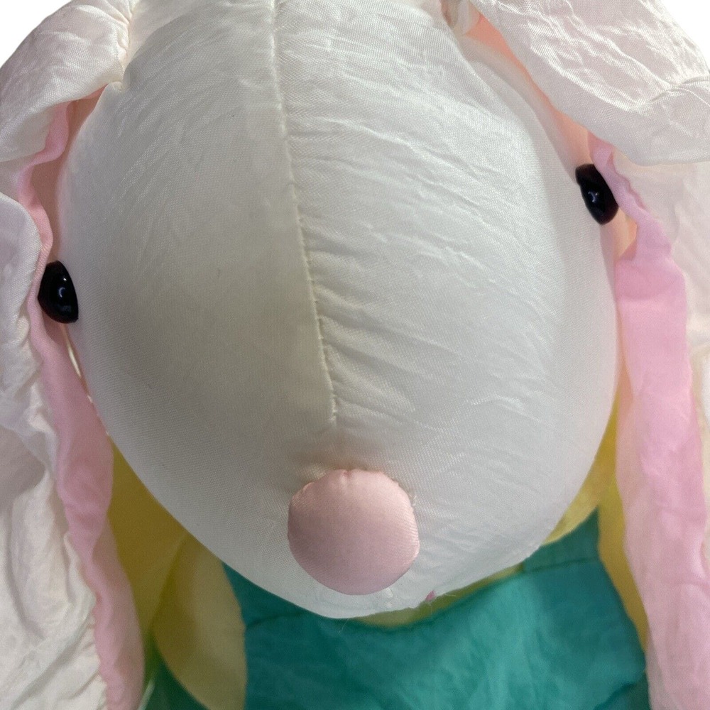 VTG Bunny Rabbit Parachute Gibson Plush Stuffed Teal Overalls Yellow 15” Easter
